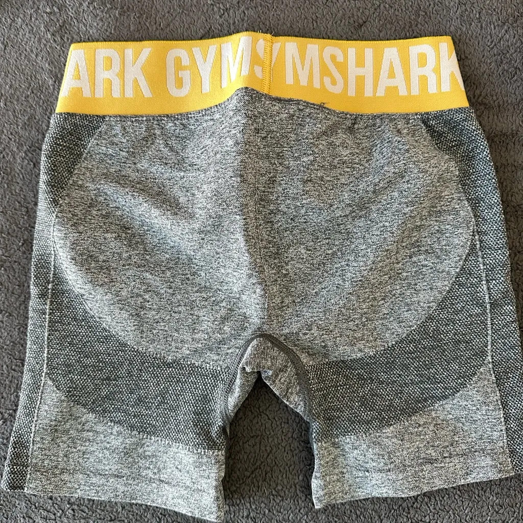 Gymshark Heather Gray Shorts with Yellow Waistband - Image 2