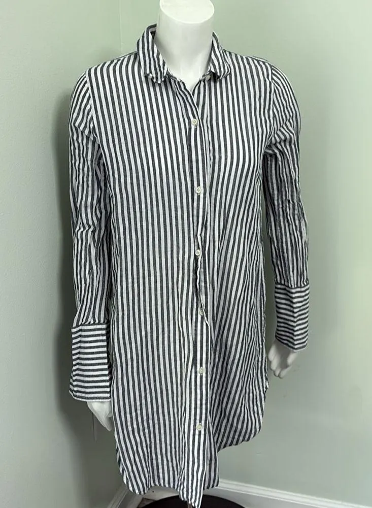 J. Crew Classic Fit Beach Shirt In Striped Linen Cotton Blend Tunic Lagenlook S White - Image 7