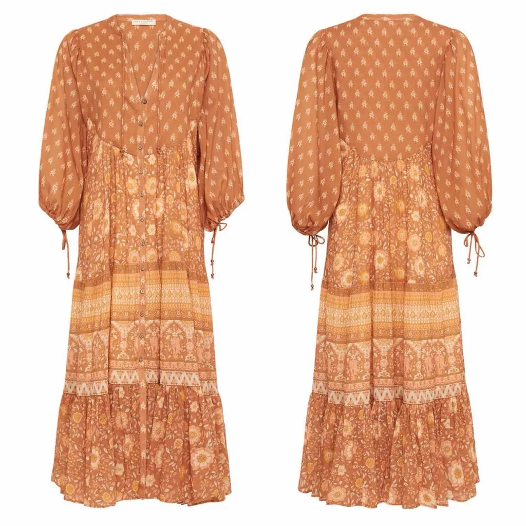 Spell & the Gypsy Utopia Short Sleeve Midi Dress, Color Cinnamon, Size M, NWT Orange Size M - Image 10