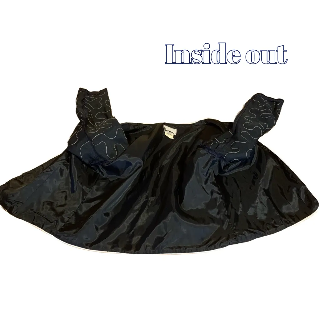 PATRA VINTAGE 1990'S BLUE & CREAM SATIN BLAZER WITH FAUX PEARL BEADING (10) - Image 10