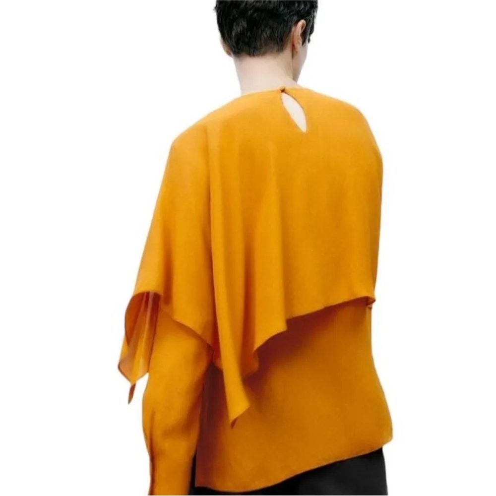NWOT  ZARA CAPE BLOUSE BLOGGERS FAV MUSTARD YELLOW OVERSIZE XS - Image 3