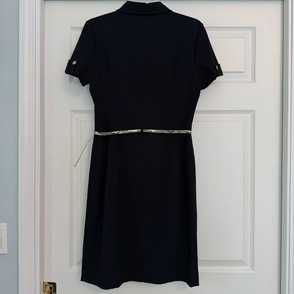 Women's Calvin Klein Dress Size 8 Black Gold Button Front Snakeskin Belt - Image 3