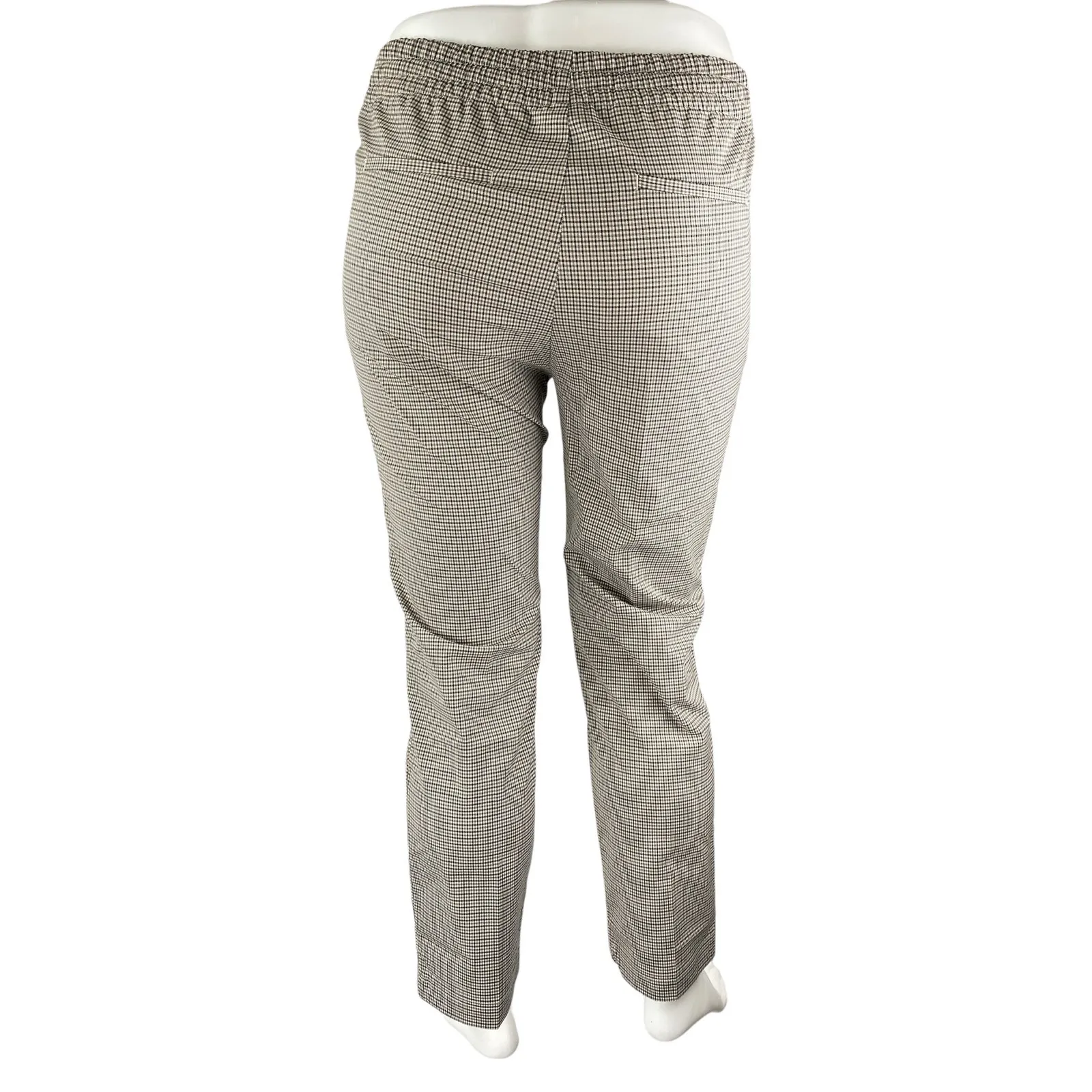 H&M Cream Plaid Checkered High Rise Drawstring Skinny Ankle Trousers Pants Sz L - Image 2