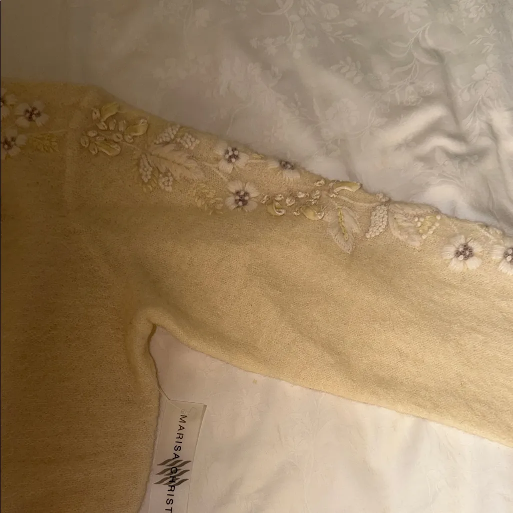 Maris Christina Cream Embroidered boiled wool long Cardigan sweater jacket S - Image 4