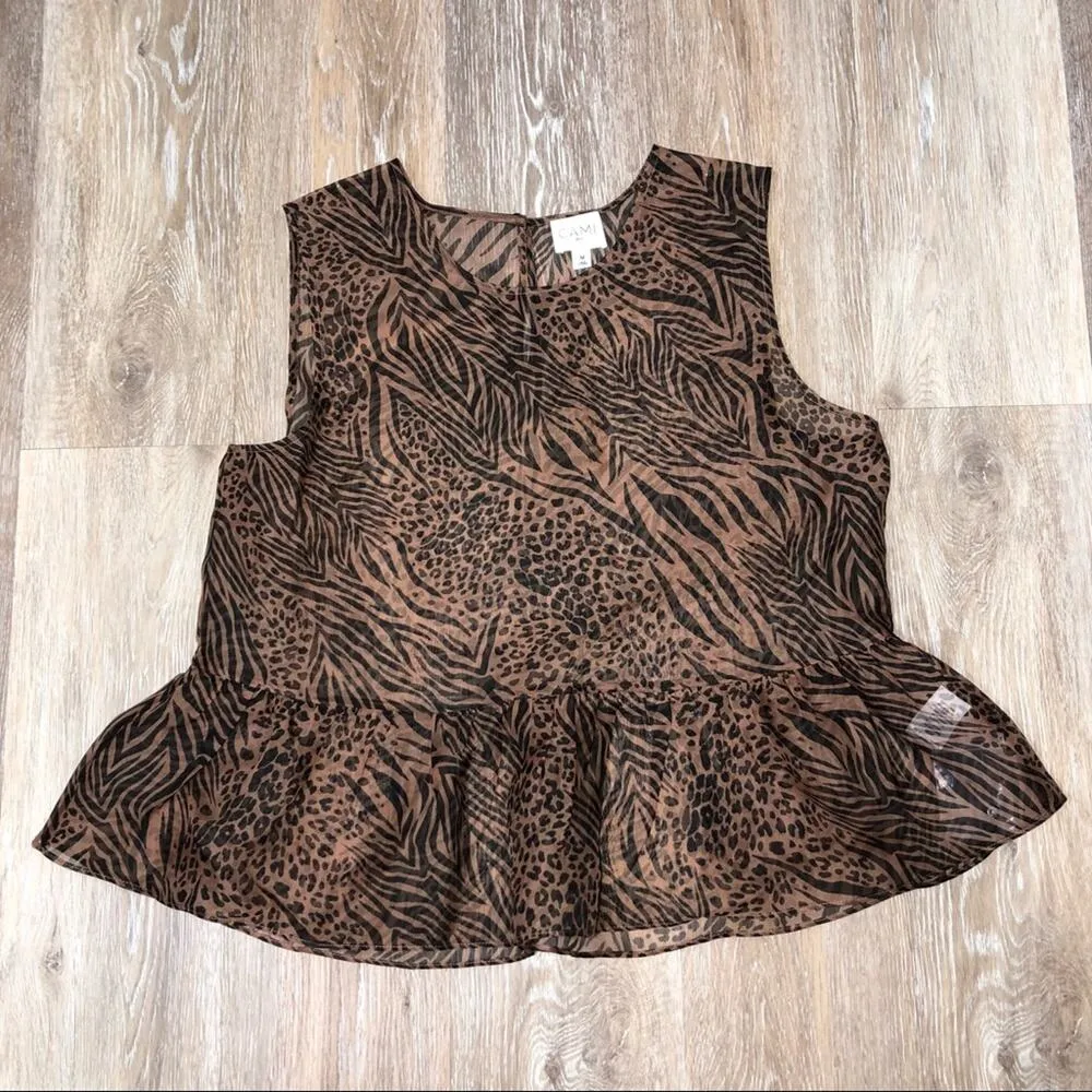 CAMI NYC Amira Jungle Print Peplum Silk Top M - Image 7