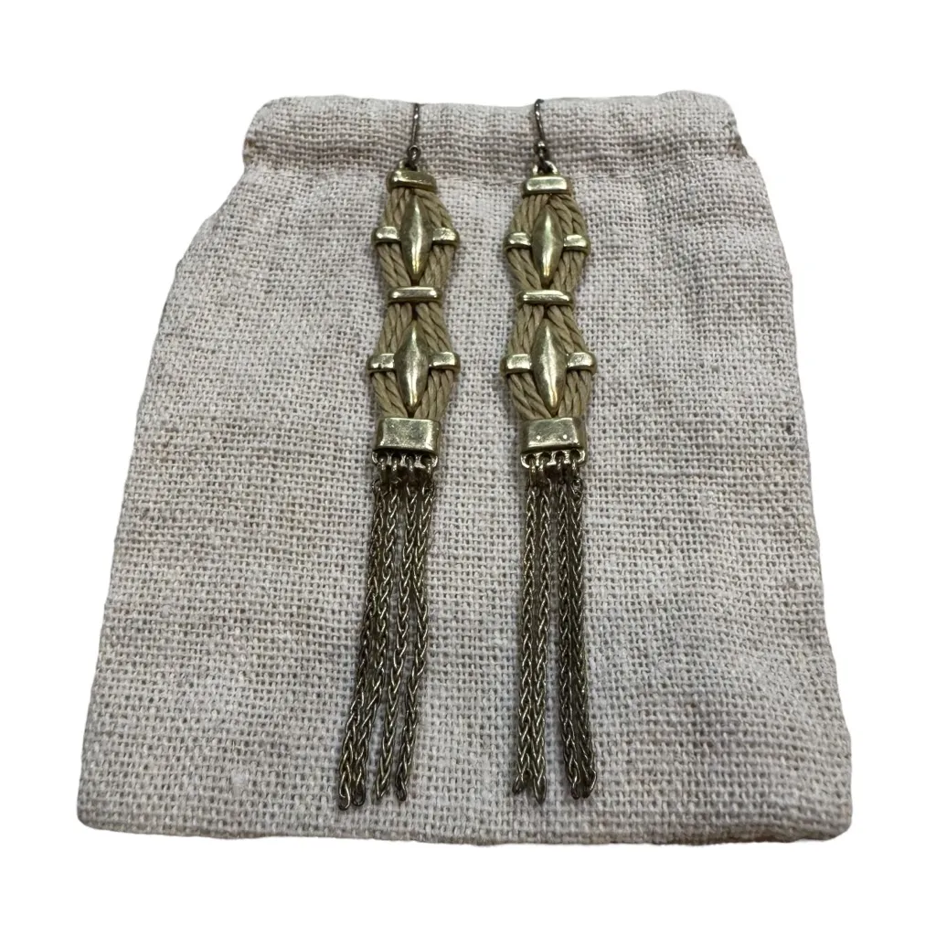 Lucky Brand Waxed Leather Gold-Tone Tassel Chain Earrings - Image 3