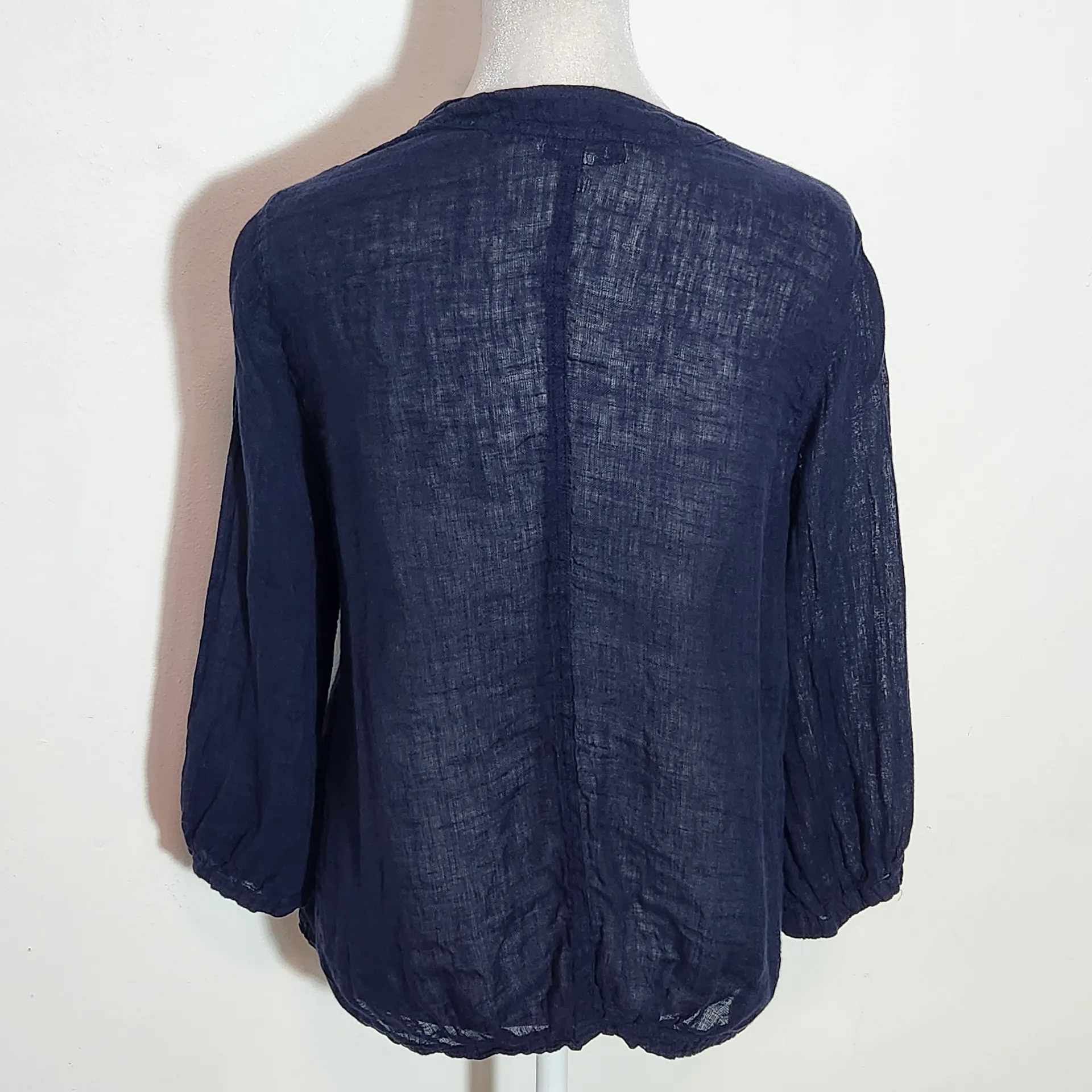 Kleen Navy Blue Open Front Linen Jacket Size Medium Blue Linen Jacket - Image 5