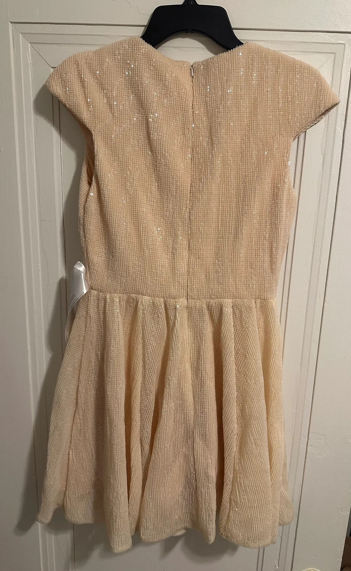 Sequined Cap Sleeved Fit & Flare Mini Dress In Porcelain - Image 8