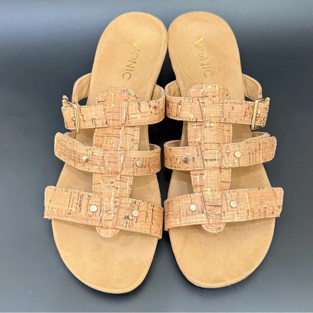 VIONIC Park Radia Gold Cork Slide Adjustable Strap Wedge Sandals Women’s Size 9 - Image 3