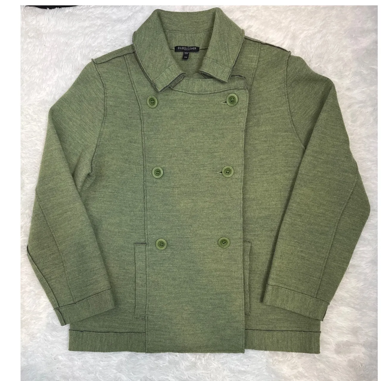 Eileen Fisher Petite Merino Wool Double-Breasted Peacoat Sweater Jacket medium P - Image 10