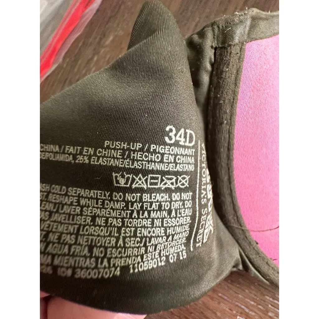 Victoria's Secret PINK Push-Up Bra 34D Army Green & Red Comfy Fit - Image 6