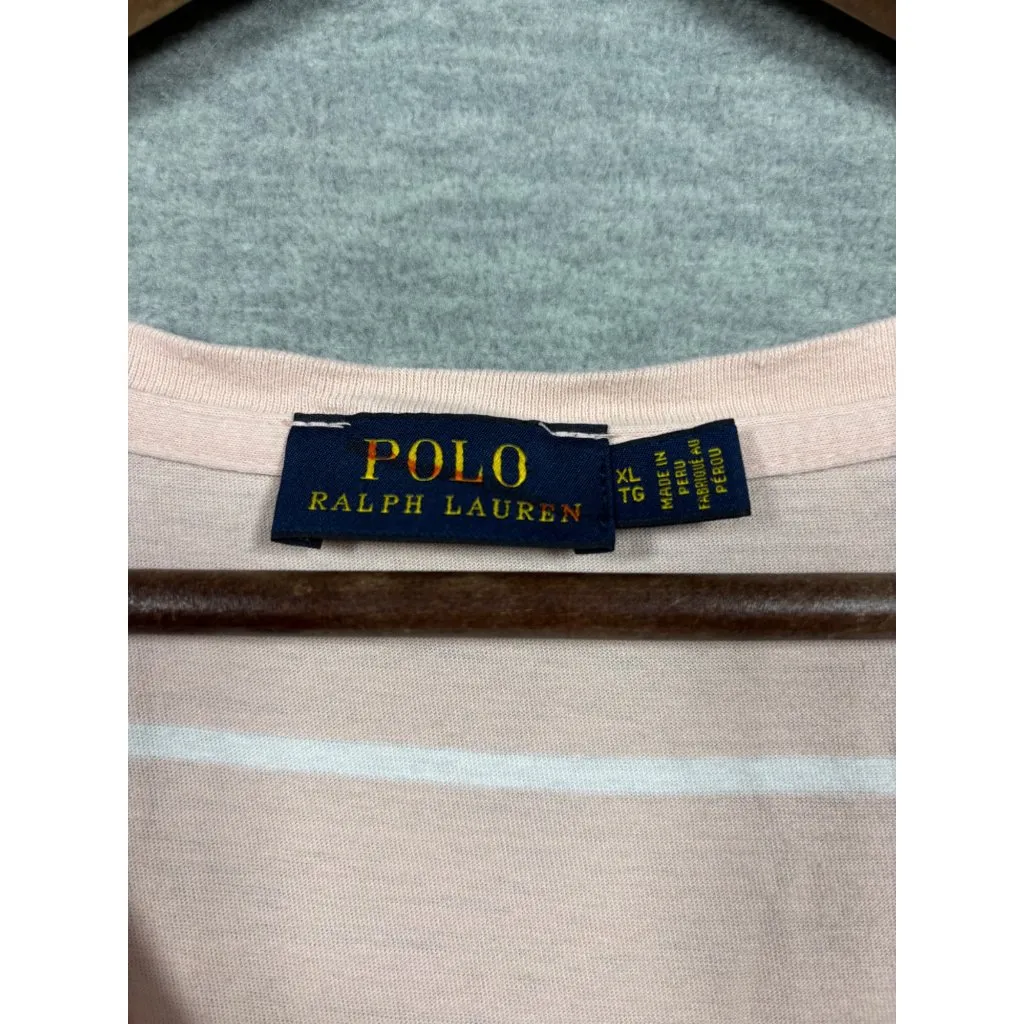 Polo Ralph Lauren Womens T-Shirt‎ XL Striped V-Neck Pink Preppy Casual - Image 2