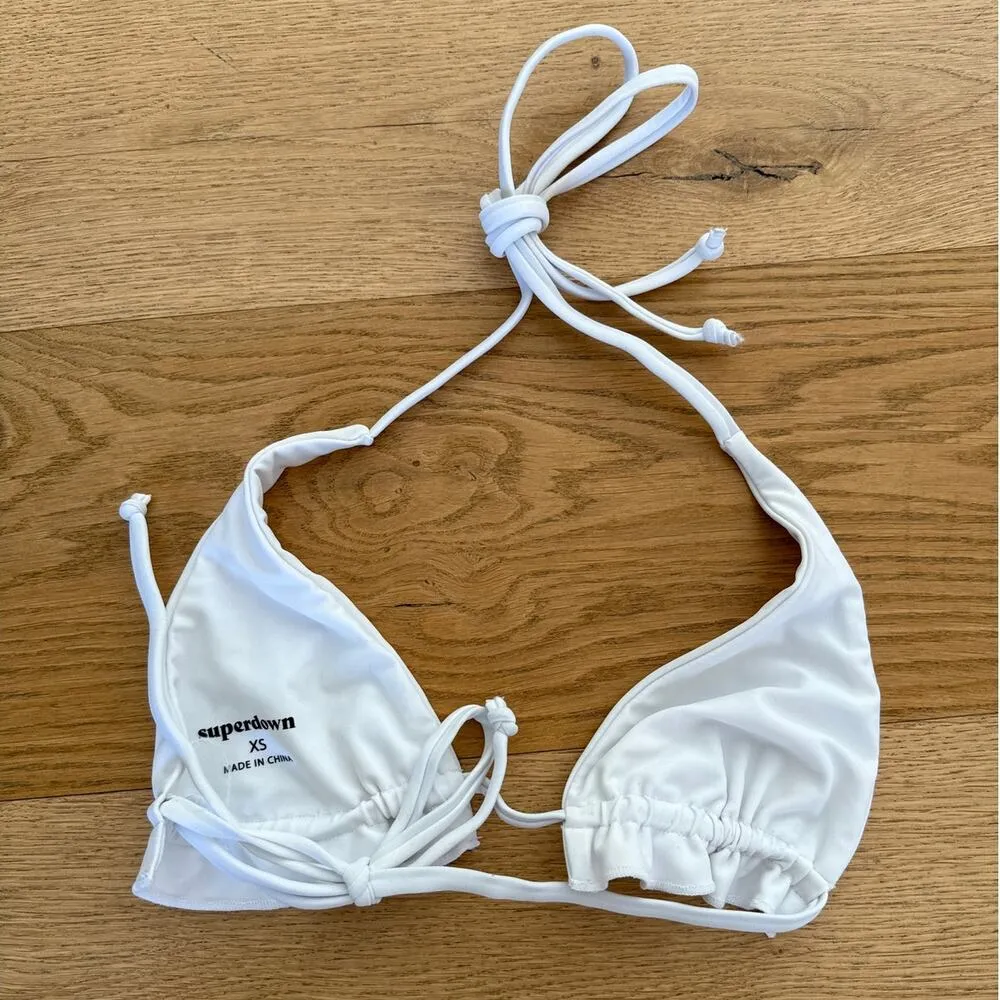 Superdown - Anneke Halter Tie Bikini Top in White - Image 2