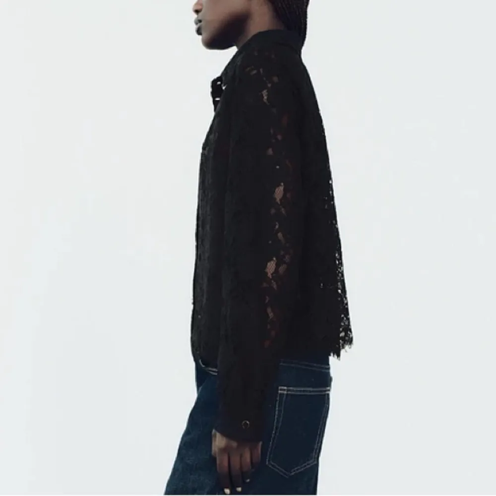 Zara NWT black button front lace collared long sleeve shirt blouse - Image 3