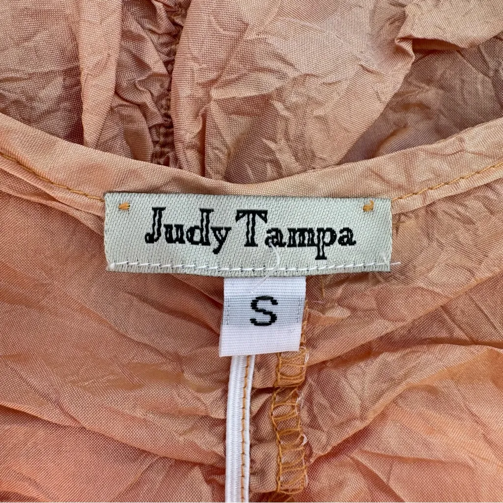 Judy Tampa Steampunk Fairycore Ruch Metallic Long Sleeve 100% Silk Size Small Tan - Image 7