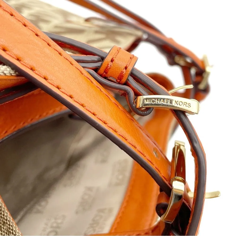 NEW MICHAEL Michael Kors Beige Tan Orange Signature Canvas & Leather Tote Large - Image 10