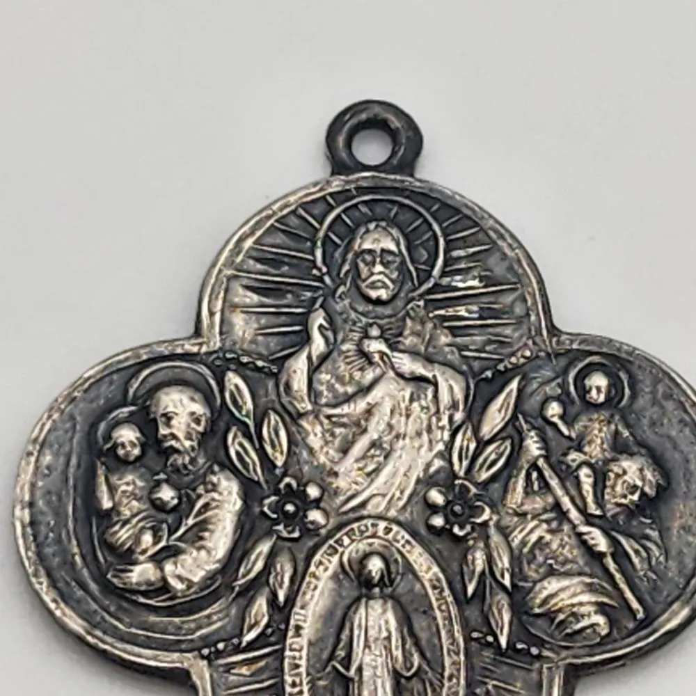 Vintage Sterling Silver 4 Way Jesus, Mary, St. Christopher, & St. Joseph Cross Silver - Image 3