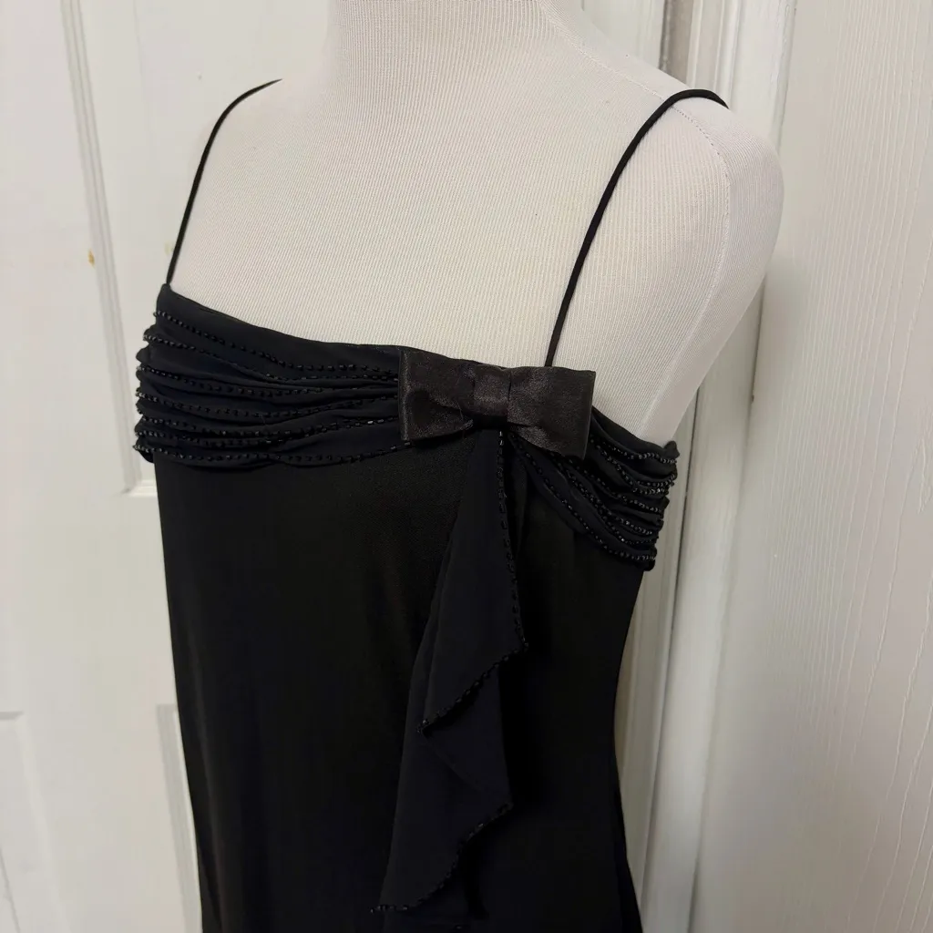 White House Black Market Ruffle Slip Evening Black Dress with Bow* - Image 2