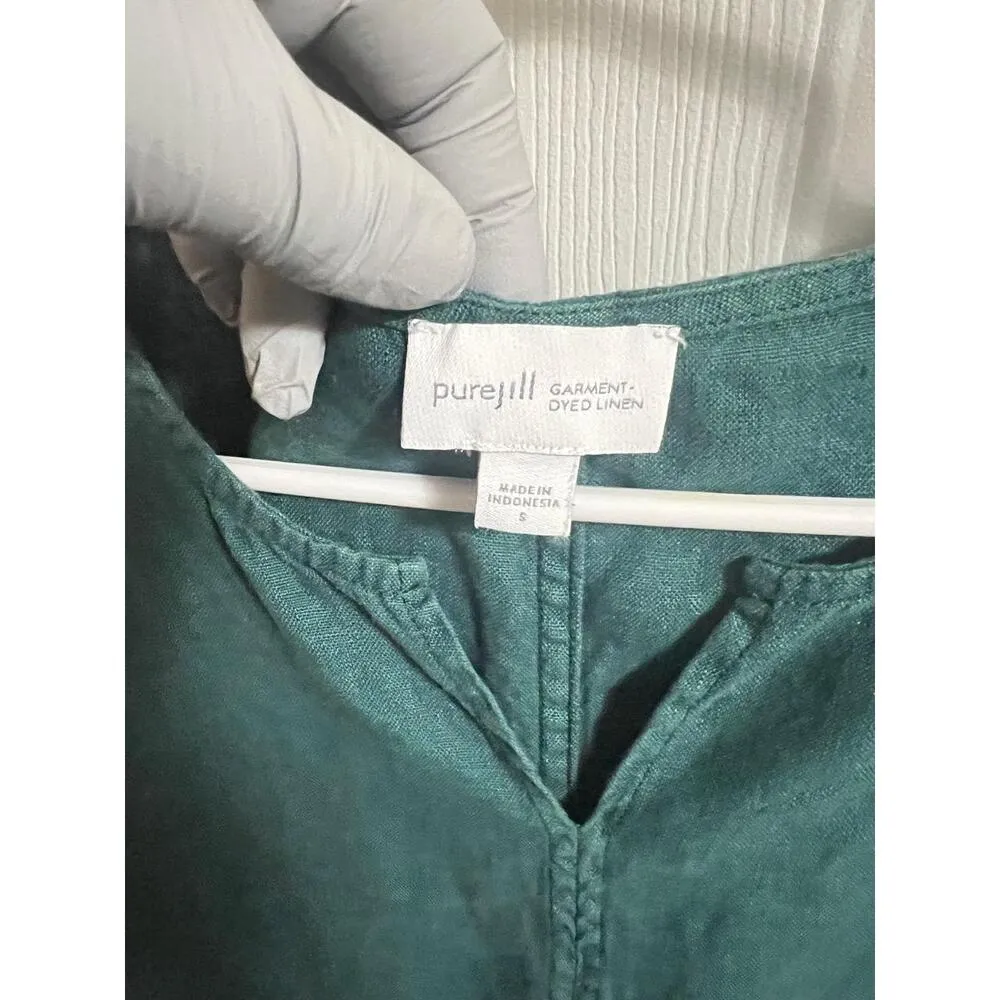 J. Jill Pure Jill New Garment Dyed Teal Linen Shift Dress Women Small Lagenlook Green - Image 6