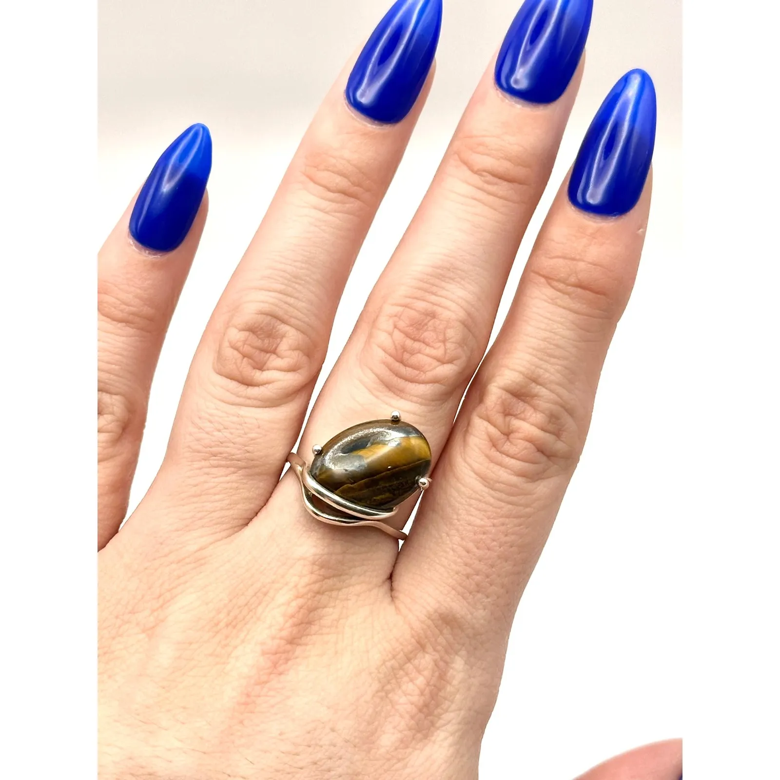 Tigers Eye Sterling Silver Handmade Statement Ring Size 9 - Image 4