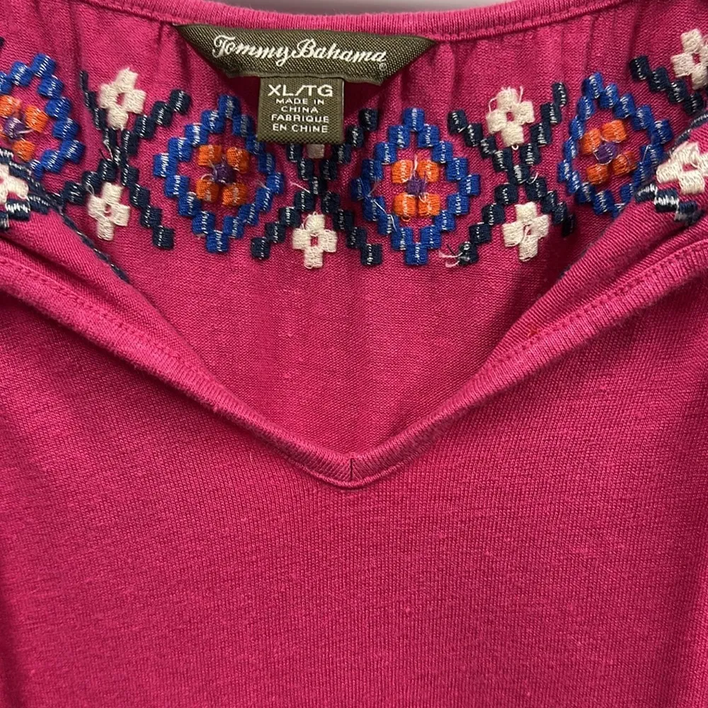 Tommy Bahama Pink Embroidered Linen Blend Tassel Tie Cap Sleeve Coverup Size XL - Image 11