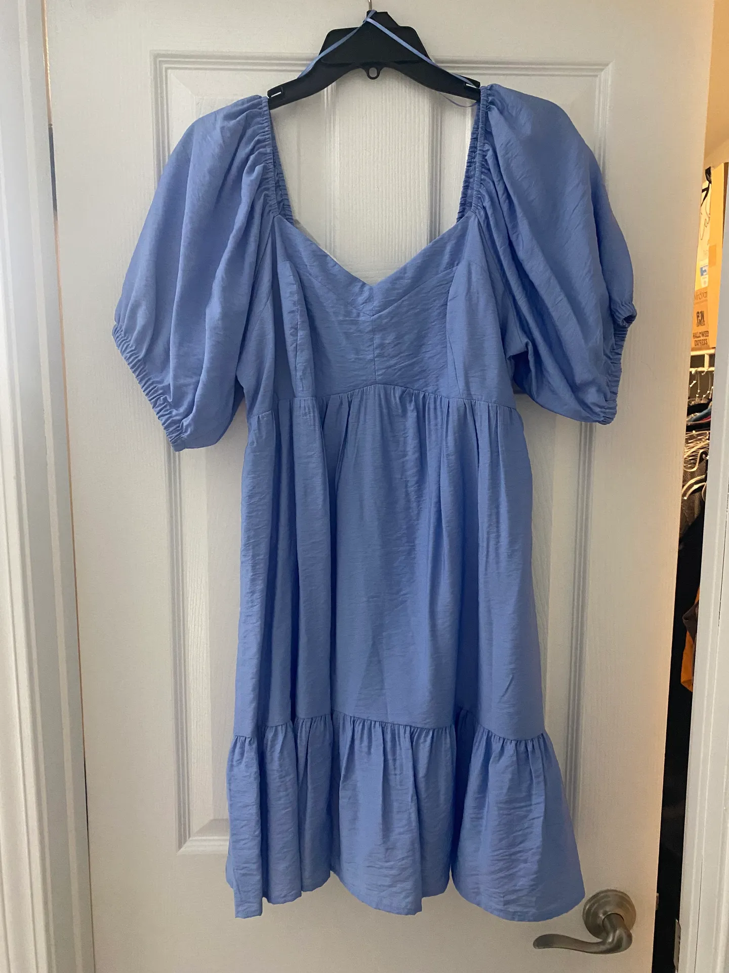 Babydoll Blue Puff Sleeve Midi Dress Size L - Image 2