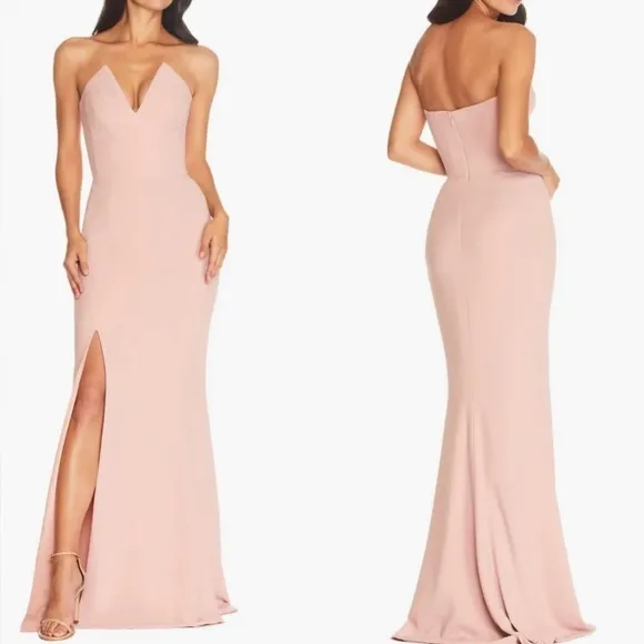 NWOT Dress the Population Fernanda Strapless Evening Gown sz S blush - Image 2