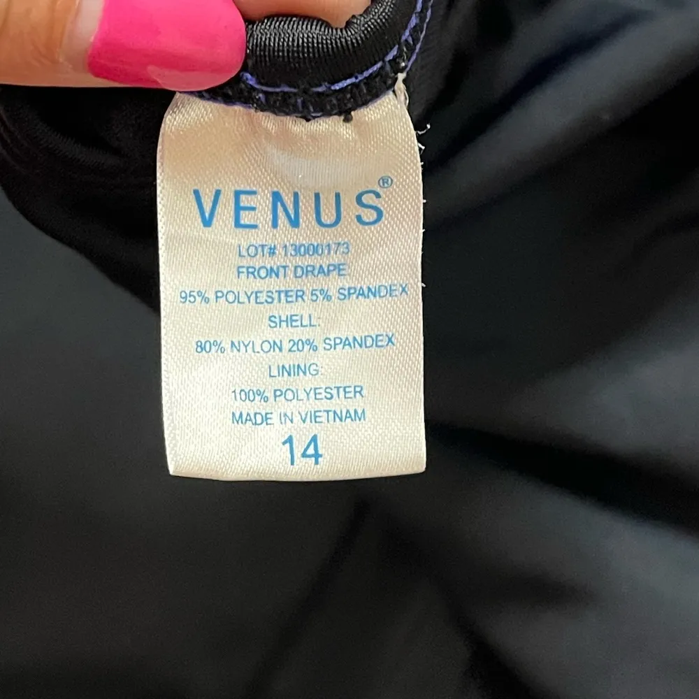 Venus Swimsuit Blue Black One Piece Grecian 14 - Image 3