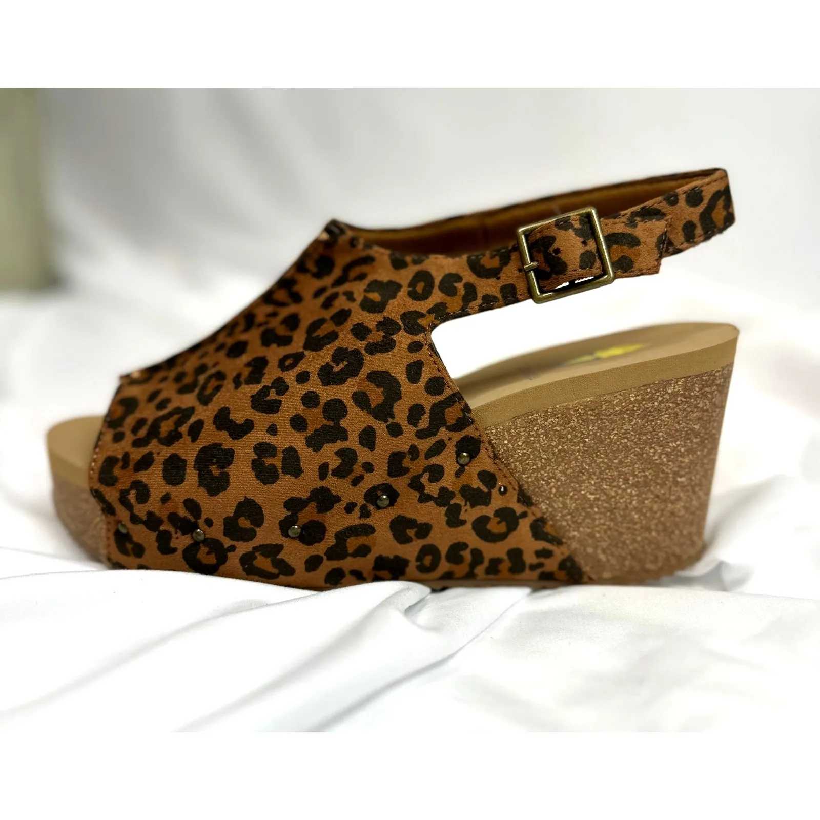 Volatile Division Microsuede Wedge Cork Covered Sandals Leopard 9 Brown - Image 5