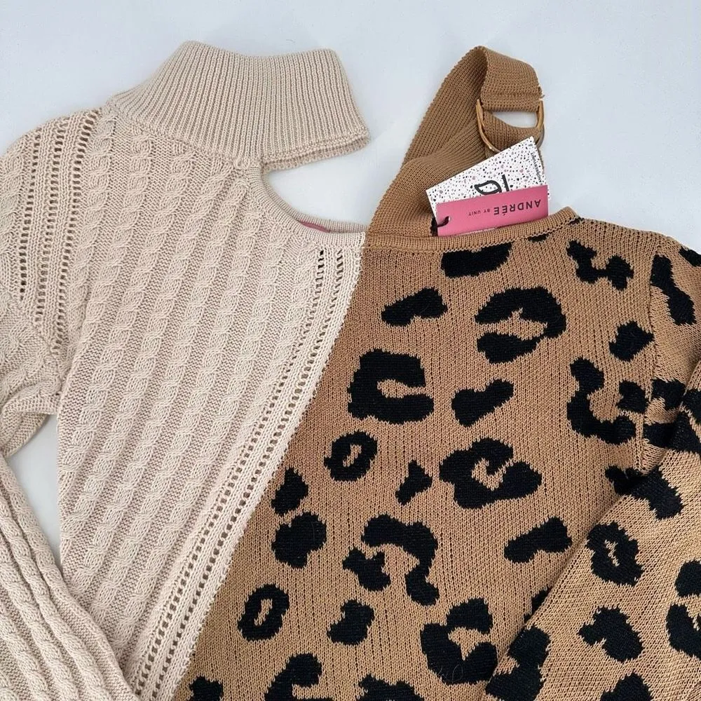 NWT Andree by Unit Bold Adventures Camel‎ Brown Leopard Sweater Small - Image 4