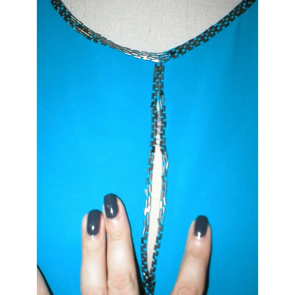 Womens NWT New S Dark Aqua Blue Beaded Top Blouse Sanctuary Anthropologie Zip - Image 4