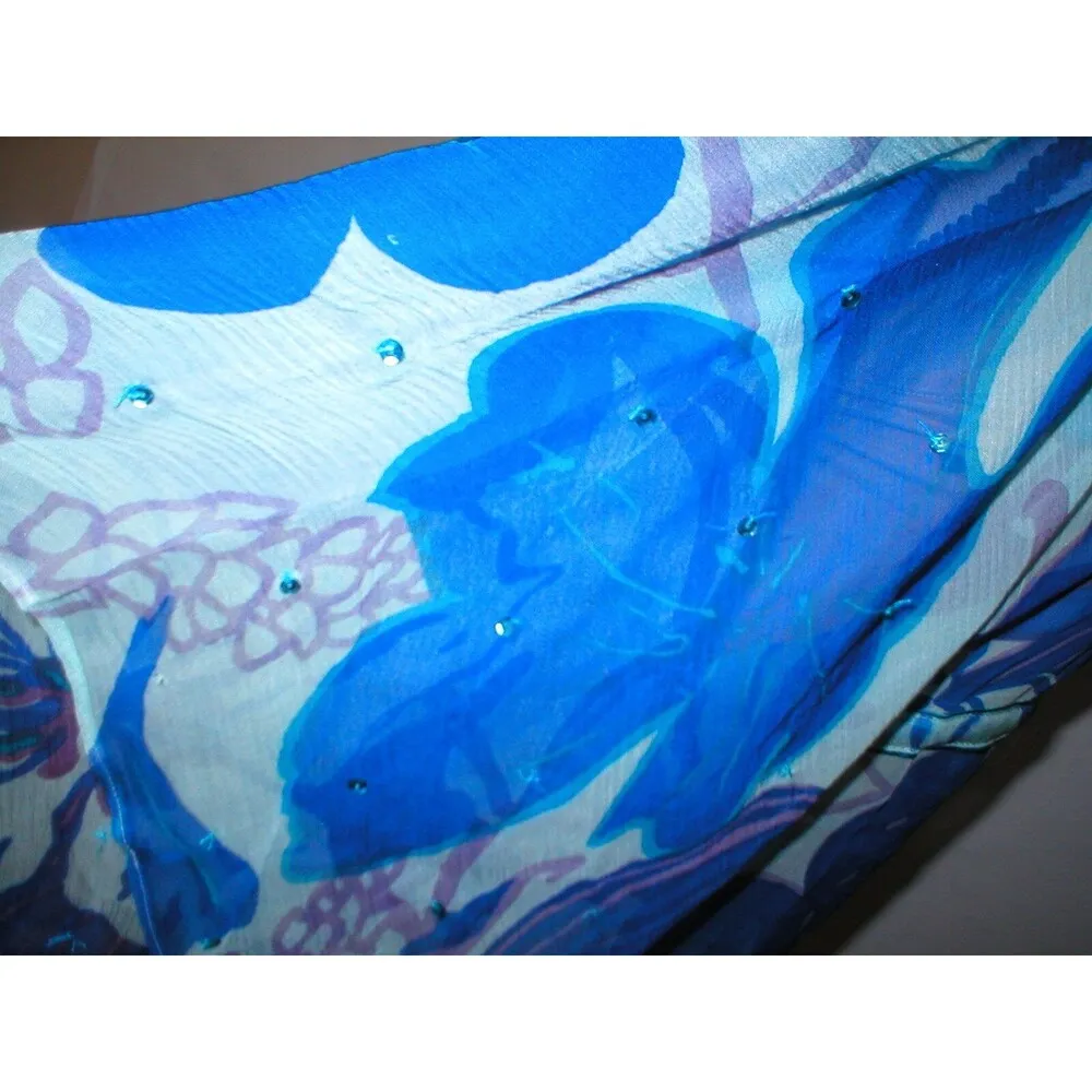 NWT New Silk Tunic Top Womens Antik Batik M Blue Purple Swim Sheer Cover Up Sequ Size M - Image 6