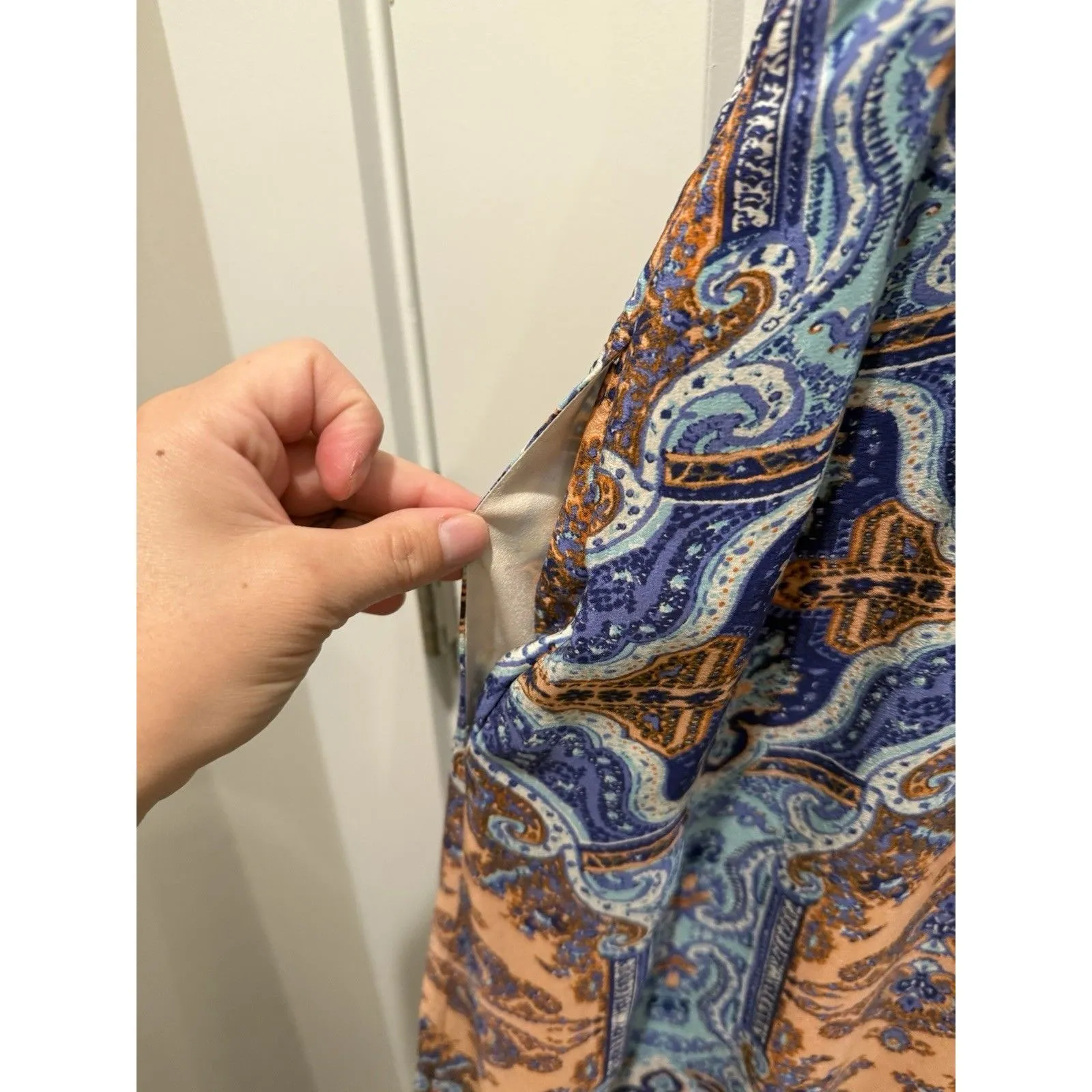 Anthropologie Maeve Blue Orange Maxi Sleeveless Long Tribal Paisley Dress 10 - Image 6