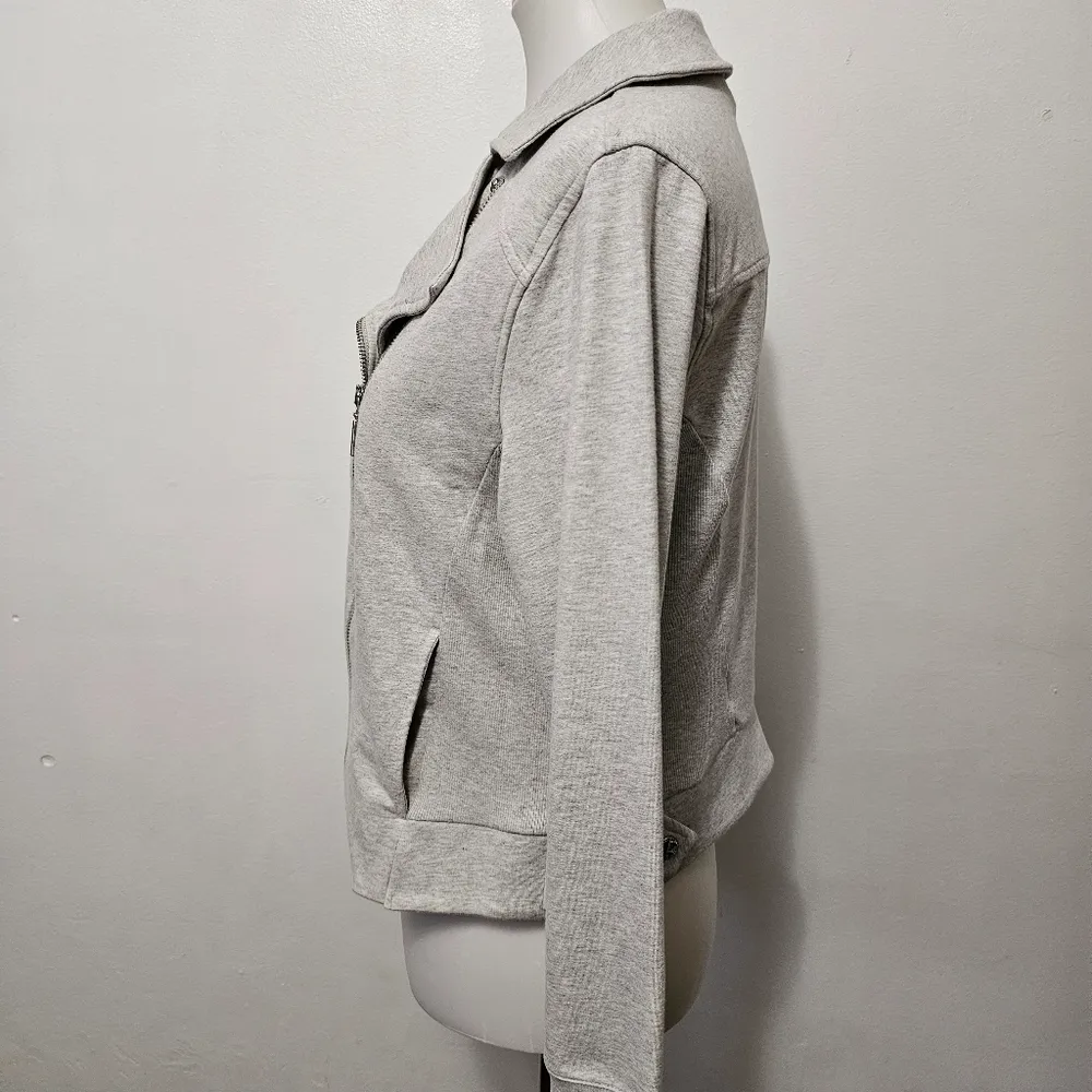 H by Halston Gray French Terry Knit Motorcycle Flyaway Jacket Size 12 - Image 3