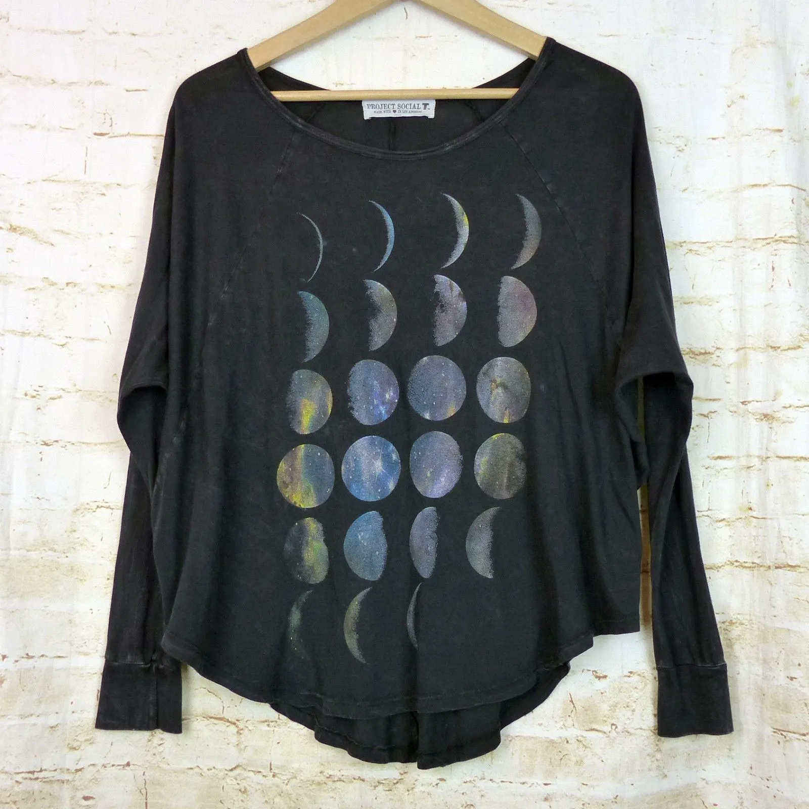 Project Social T Shirt Women S Relax Black Moon Phase Long Sleeve USA Boho Rock - Image 2