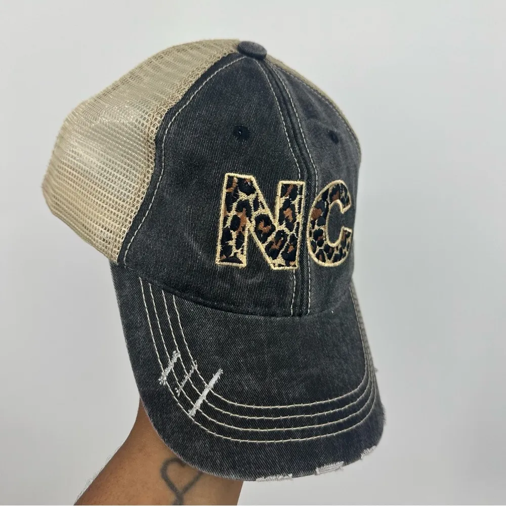 North Carolina Acid Wash Leopard Print Dad Hat OS - Image 2