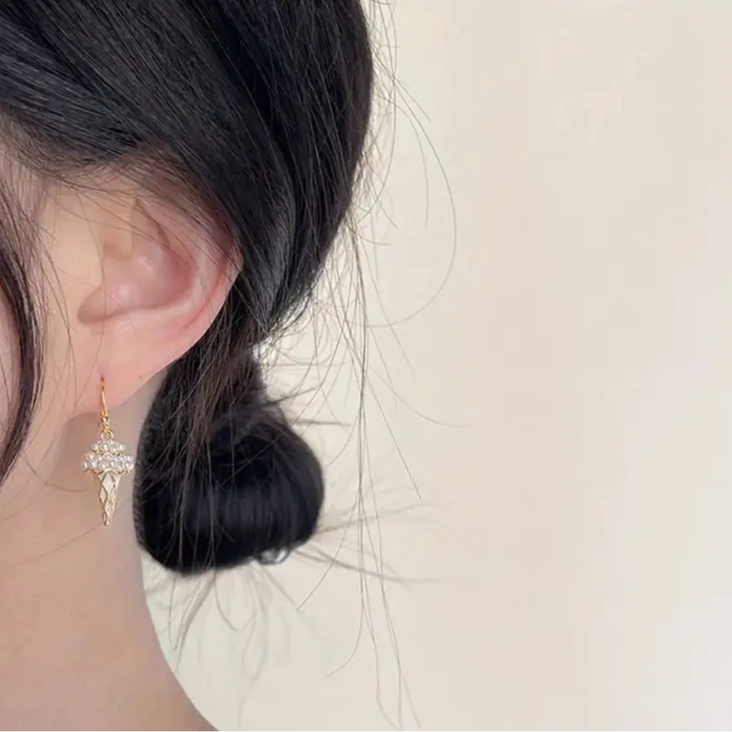 Gold Pearl Ice Cream Cone Earrings - Image 5