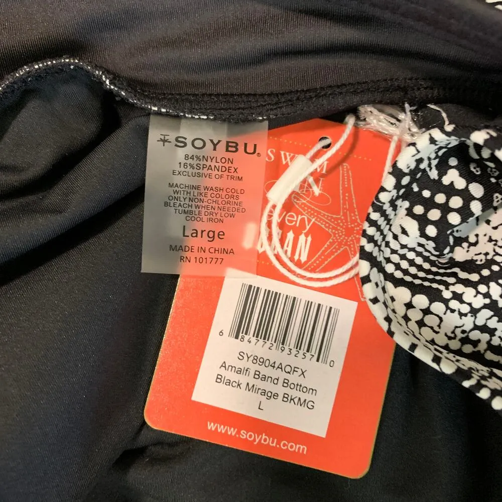 Soybu Black Bikini Athletic Bottom LARGE Geometric Print Modest Sporty NEW - Image 5