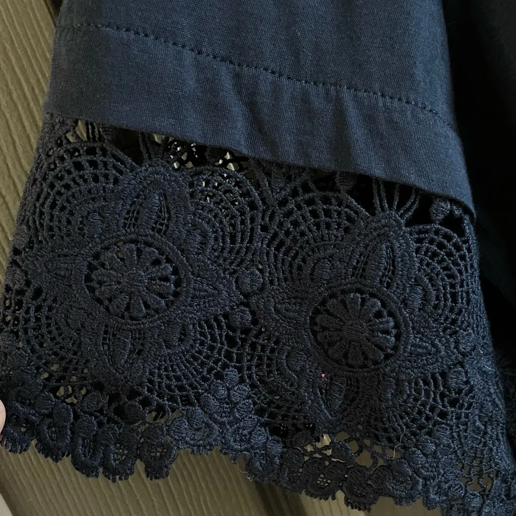 NWT J. Crew Navy Blue Crochet Trim Short Sleeve Top - XXL - Image 5
