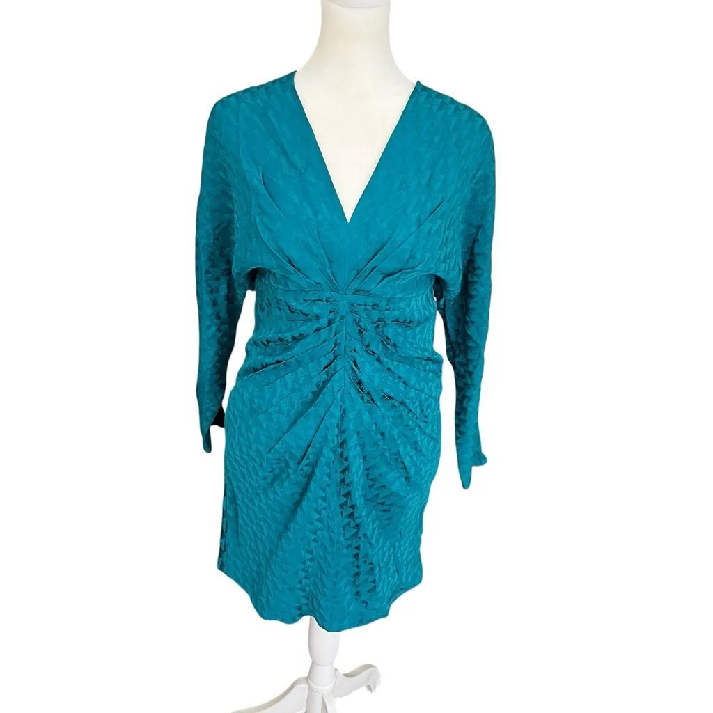 Sandro Paris Teal Jacquard Ruched Dress Size 36 NWT Read Description - Image 2