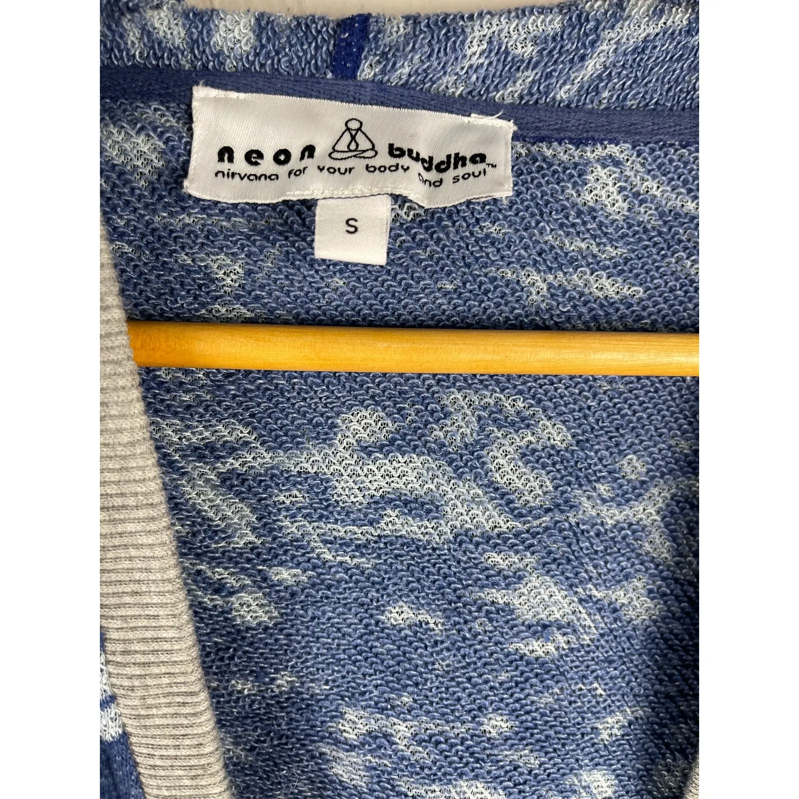 Neon Buddha Hooded Lightweight Gray & Blue Draped Front Cardigan Size Small - Image 3