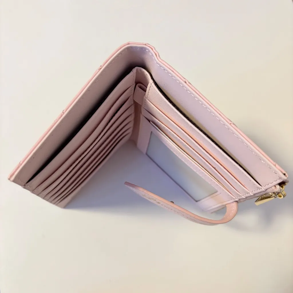 P Travel Bi Fold Leather Quilted Passport Wallet Card Holder Slots Light Pink - Image 5