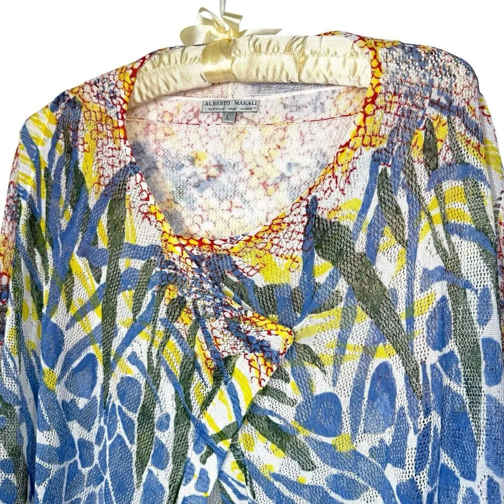 Alberto Makali Cardigan L Semi Sheer Single Button Artsy Colorful Cover Up Shawl - Image 3