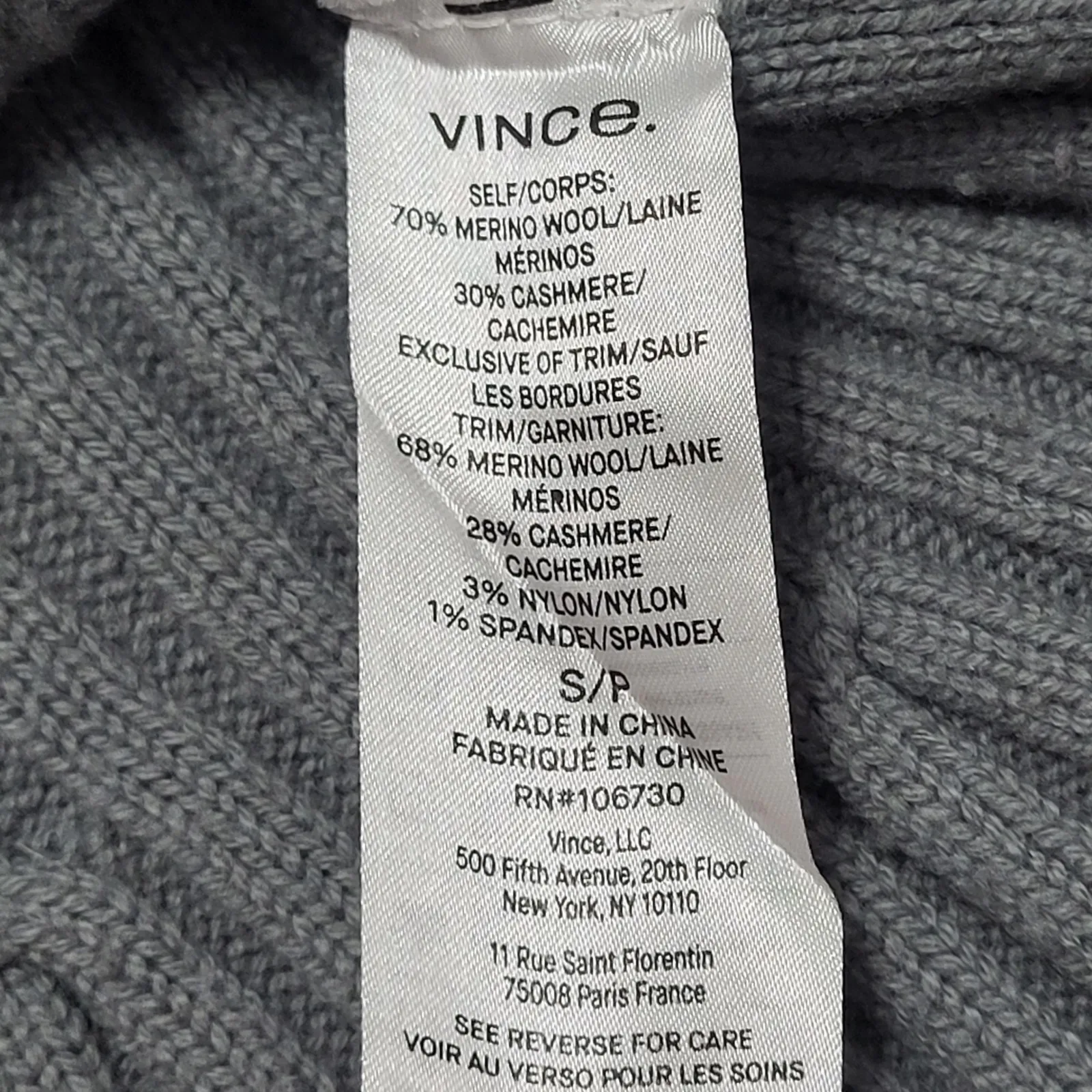 Vince Ribbed Knit Cardigan Sweater Poet Sleeve V Neck Button Merino Wool Gray S - Image 6