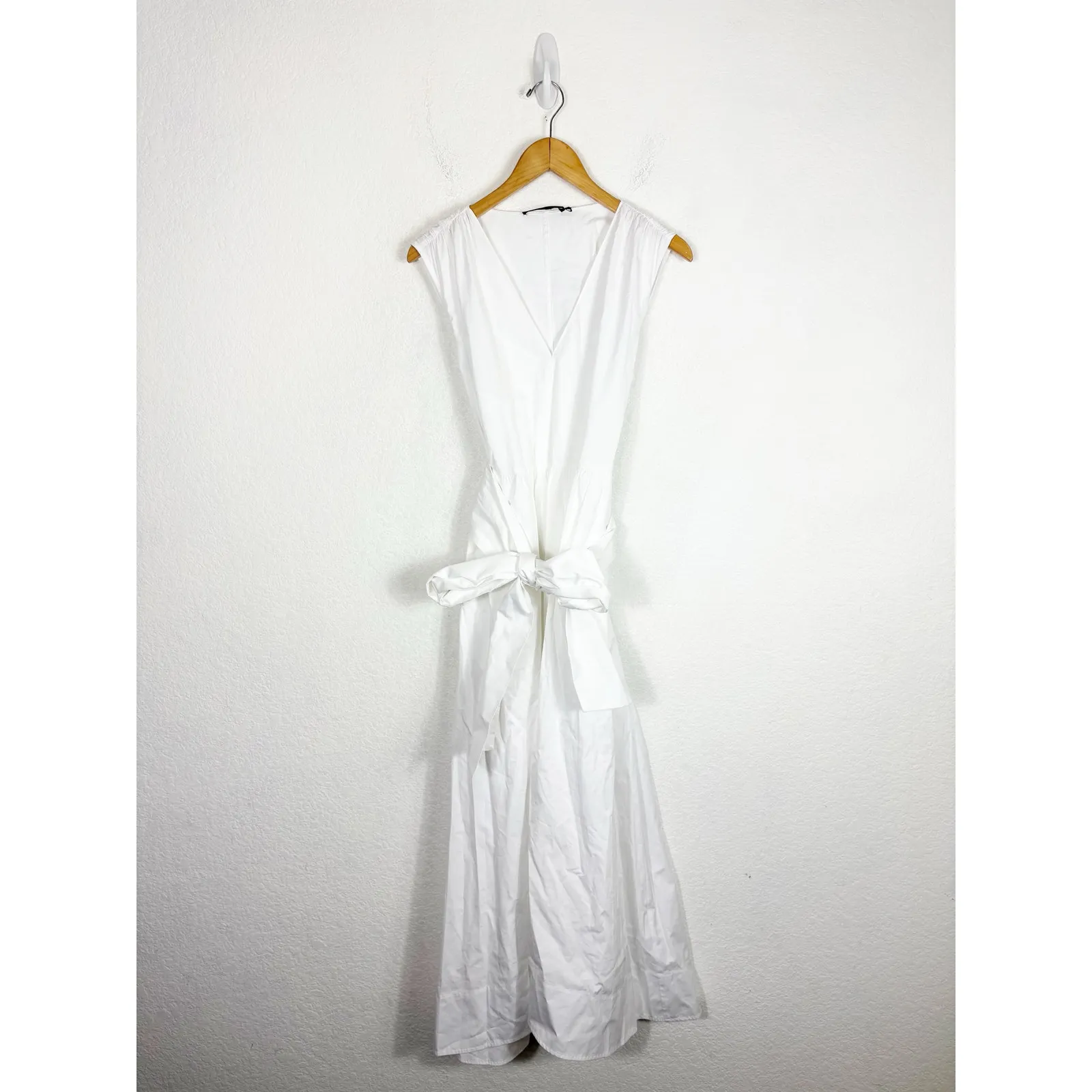 Jenni Kayne Sleeveless Kate Midi Dress Medium White Cotton Poplin Lined Belted - Image 4