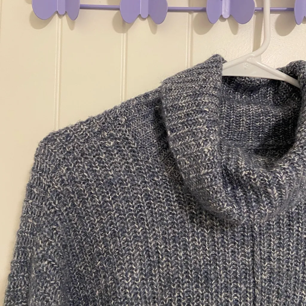 NEW Lucky Brand women’s blue white thick knit cowl neck sweater winter‎ large - Image 2