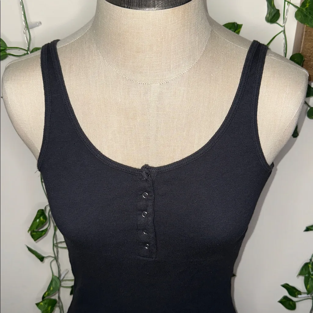 Brandy Melville Dark Navy Black Quarter Button Tank Top - Image 2