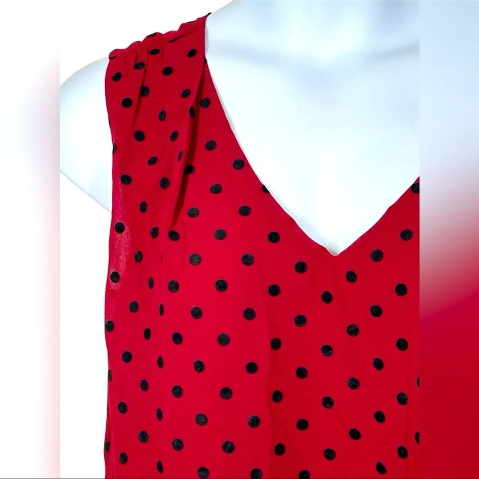 FRNCH Paris Red & Black Polka Dot Sleeveless Blouse NWT M/L – Tie-Back - Image 3