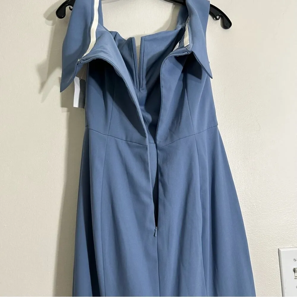 NWT Dessy Collection Notched Off the Shoulder Crepe Floor Length Gown Lark 8 - Image 9