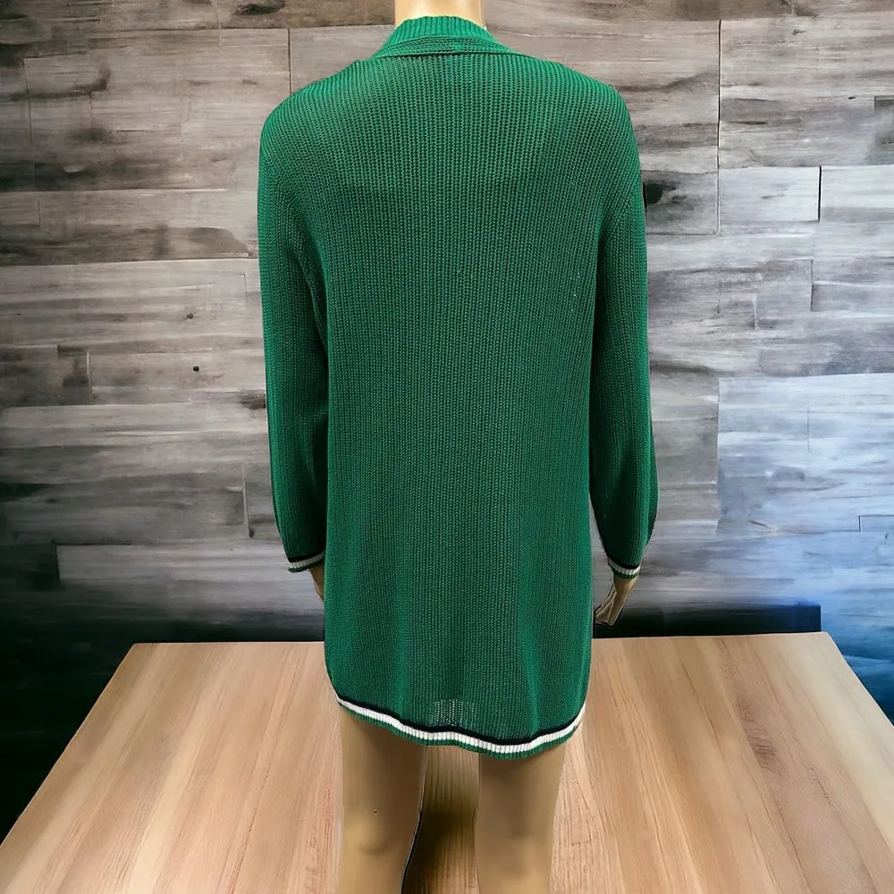 Peck & Peck Green Cardigan Open Front Floral applique Knit Sweater Womens M - Image 9